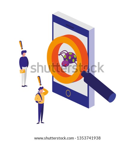 smartphone with magnifying searching bug virus atack
