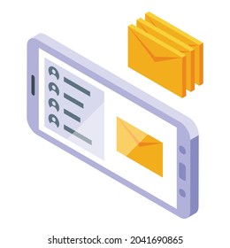 Smartphone mail icon isometric vector. Virtual reality. Game phone