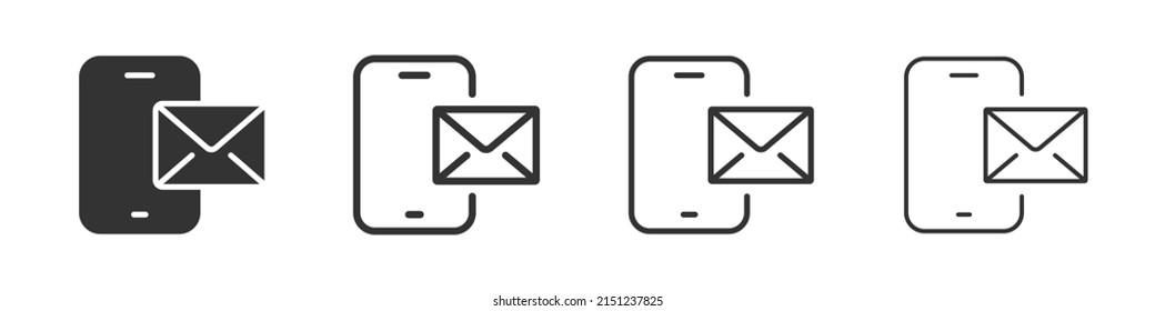 Smartphone with mail icons collection in two different styles and different stroke. Vector illustration EPS10