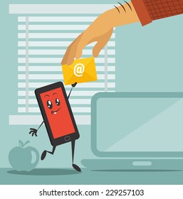 Smartphone mail. Vector flat illustration