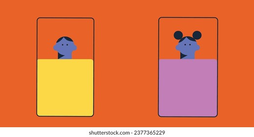 Smartphone with male and female profiles. Friends chatting. 