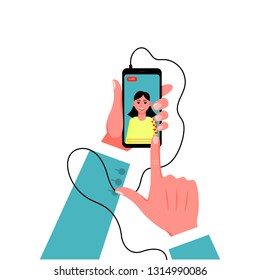 Smartphone in male hand in suit. Vector illustration
