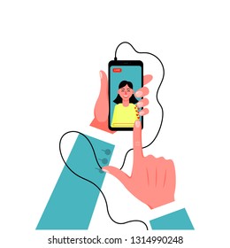 Smartphone in male hand in suit. Vector illustration
