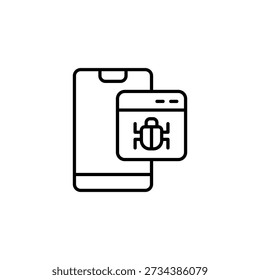 Smartphone Malware Outline Icon Displaying Digital Device Security Vulnerability