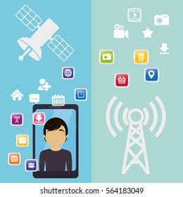 smartphone man antenna virtual communication vector illustration