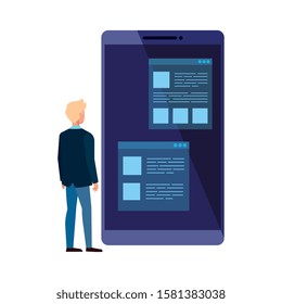 Smartphone and man design, Digital technology communication social media internet web and wireless theme Vector illustration
