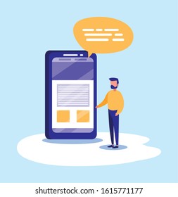 Smartphone and man design, Digital technology communication social media internet web and cellular theme Vector illustration