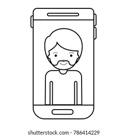 smartphone man profile picture with short hair and van dyke beard in black silhouette
