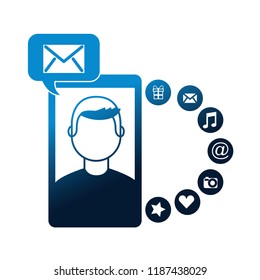 smartphone man screen email message social media