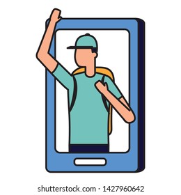smartphone man screen web vector illustration design