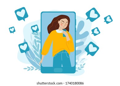 smartphone con un hombre gritando en voz alta. Influencer marketing, medios sociales o promoción de redes, banner SMM, página de inicio, volante. Ilustración de concepto vectorial en forma de caricatura plana.