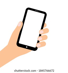 Smartphone in man's hand. 
man's hand holding smartphone. Empty phone screen. template. Right hand isolated on white. Flat vector illustration. 