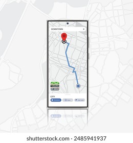 Smartphone Map App with GPS Navigation and Red Marker Pinpoint. Vector Illustration.