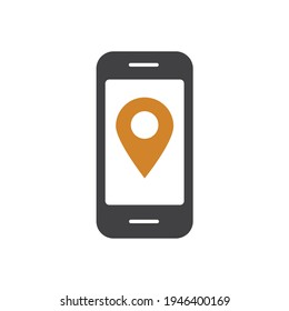 Aplicación de mapa de Smartphone y punto de conexión naranja en pantalla, icono.