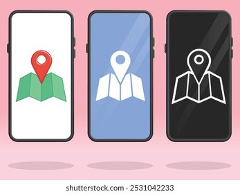 Mapa do Smartphone Localização Pin Dobrado Papel em Branco