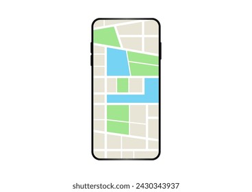 Smartphone with Map Navigation Application. Map GPS Navigation. Vector Illustration. 