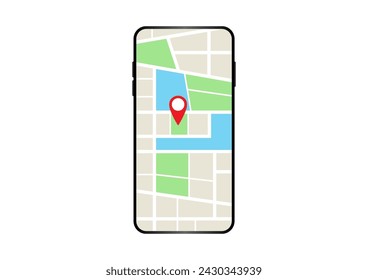 Smartphone with Map Navigation Application. Map GPS Navigation. Vector Illustration. 