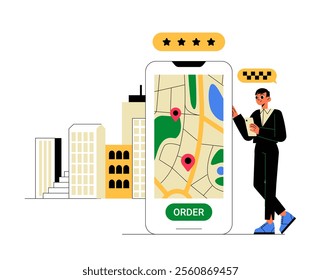 Smartphone With Map And Navigation Pins In Flat Vector Illustration Symbolizing Ride Booking, Navigation, And City Travel, Isolated On White Background