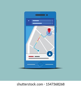 Smartphone map navigation vector flat design.