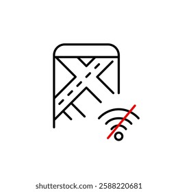 Smartphone map and no wi-fi symbol. No live traffic updates, offline travel. Pixel perfect, editable stroke vector icon