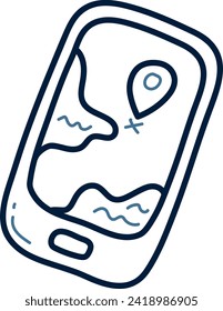 Smartphone with map on the screen. Vector illustration in doodle style