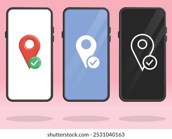 Smartphone Map Pin Check V Mark