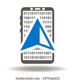 Smartphone map pointer icon vector. Mobile tracking logo. Navigation app illustration.