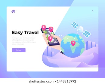 smartphone map route navigation, point marker, GPS navigation, destination arrow, flat illustration design