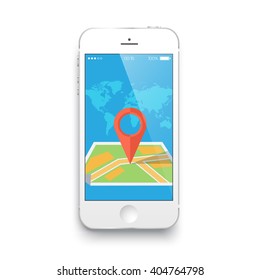 Smartphone and a map. Simple vector illustration of map on smartphone screen.