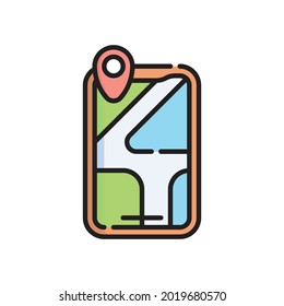 Smartphone Maps Icon Vector Illustration. Flat Outline Cartoon. Travel and Tourism Icon Concept Isolated Premium Vector