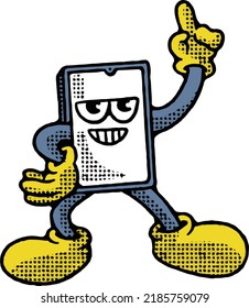 Smartphone Mascot Clip Art Vektorgrafik Design mit Vintage-Stil.