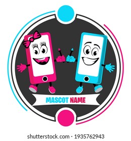 smartphone mascot logo with male and female characters