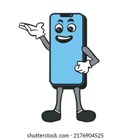 Smartphone mascot making presentations. Cellphone character vector illustration. isolated on white background.