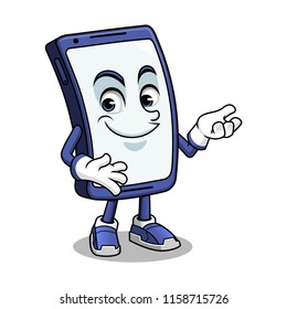 Smartphone mascot presenting cartoon character design vector illustration