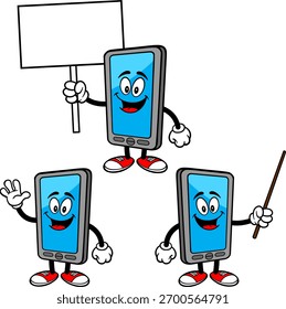 Smartphone Mascot Set 01, ilustraciones dibujadas a mano de Smartphone Mascots en varias poses.