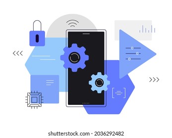 Smartphone. Media, hardware, settings, sacurity. Flat illustration. Vector file.