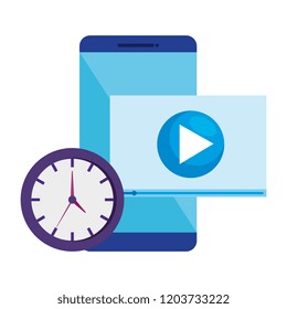 smartphone with media player and clock