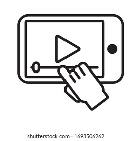 smartphone with media player line style icon vector illustration design