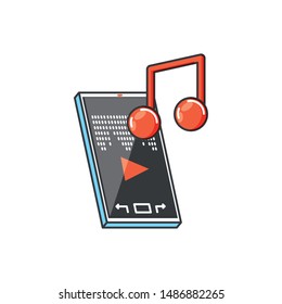 smartphone with media player and music note technology