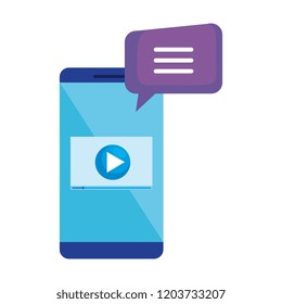 smartphone with media player and speech bubble