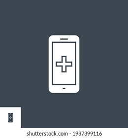 Smartphone with Medical App related vector glyph icon. Isolated on black background. Vector illustration.