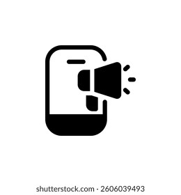 Smartphone with megaphone icon, representing mobile marketing, advertising, and announcements. Perfect for illustrating app features, promotions, and digital communication	
