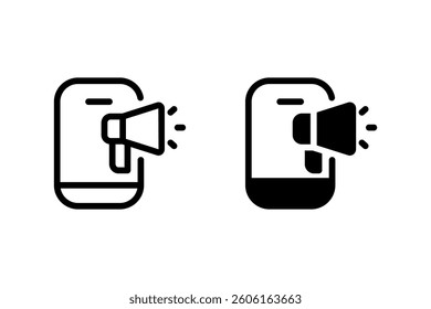Smartphone with megaphone icon, representing mobile marketing, advertising, and announcements. Perfect for illustrating app features, promotions, and digital communication	
