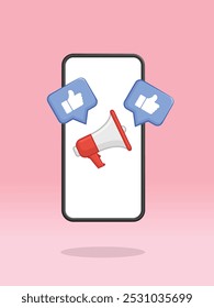 Smartphone Megaphone Like Thumbs Social Engagement