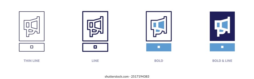 Smartphone megaphones icon in 4 different styles. Thin Line, Line, Bold, and Bold Line. Duotone style. Editable stroke.