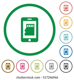 Smartphone memory flat color icons in round outlines