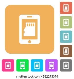 Smartphone memory flat icons on rounded square vivid color backgrounds.