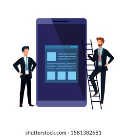 Smartphone and men design, Digital technology communication social media internet web and wireless theme Vector illustration
