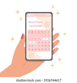 Smartphone with menstrual cycle calendar on screen