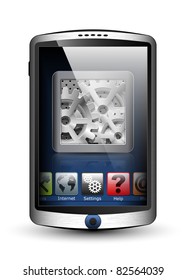  Smartphone with menu and settings icon on the big touch screen. Vector illustration